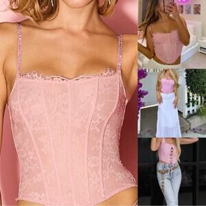 VICTORIA’S SECRET Very Sexy Twinkle Strap Lace Corset Top Rose Pink Coquette S